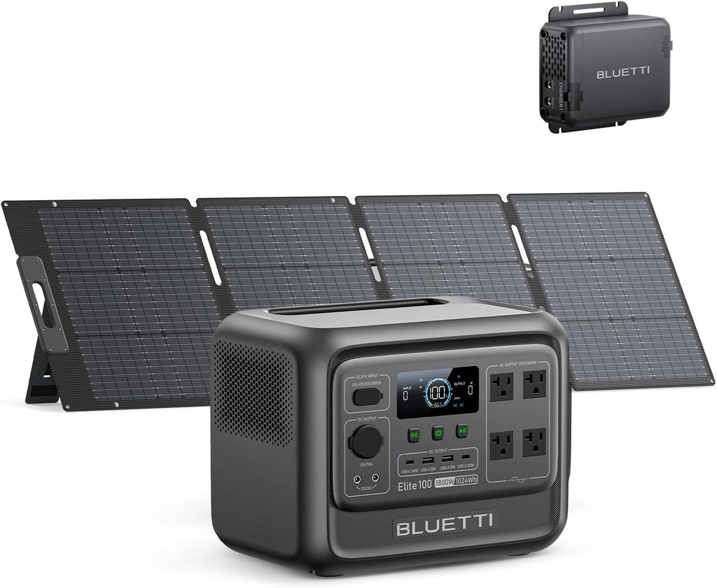 BLUETTI Solar Generator Elite 100 V2 with 200W Solar Panel and Charger 1 (Ship Separately), 1024Wh Portable Power Station w/ 1800W Power, 560W DC-DC Car Charger, for Camping, Road Trips, RV (2025 New)