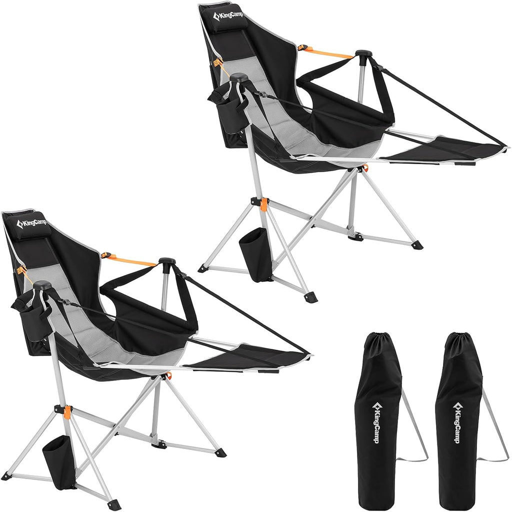 KingCamp Hammock Chair with Footrest – Heavy Duty Swinging Rocking Camping Chairs for Adults up to 400lbs, Folding Portable Oversized Rocker with Cup Holder & Pillow for Outdoor Beach Lawn RV Sports