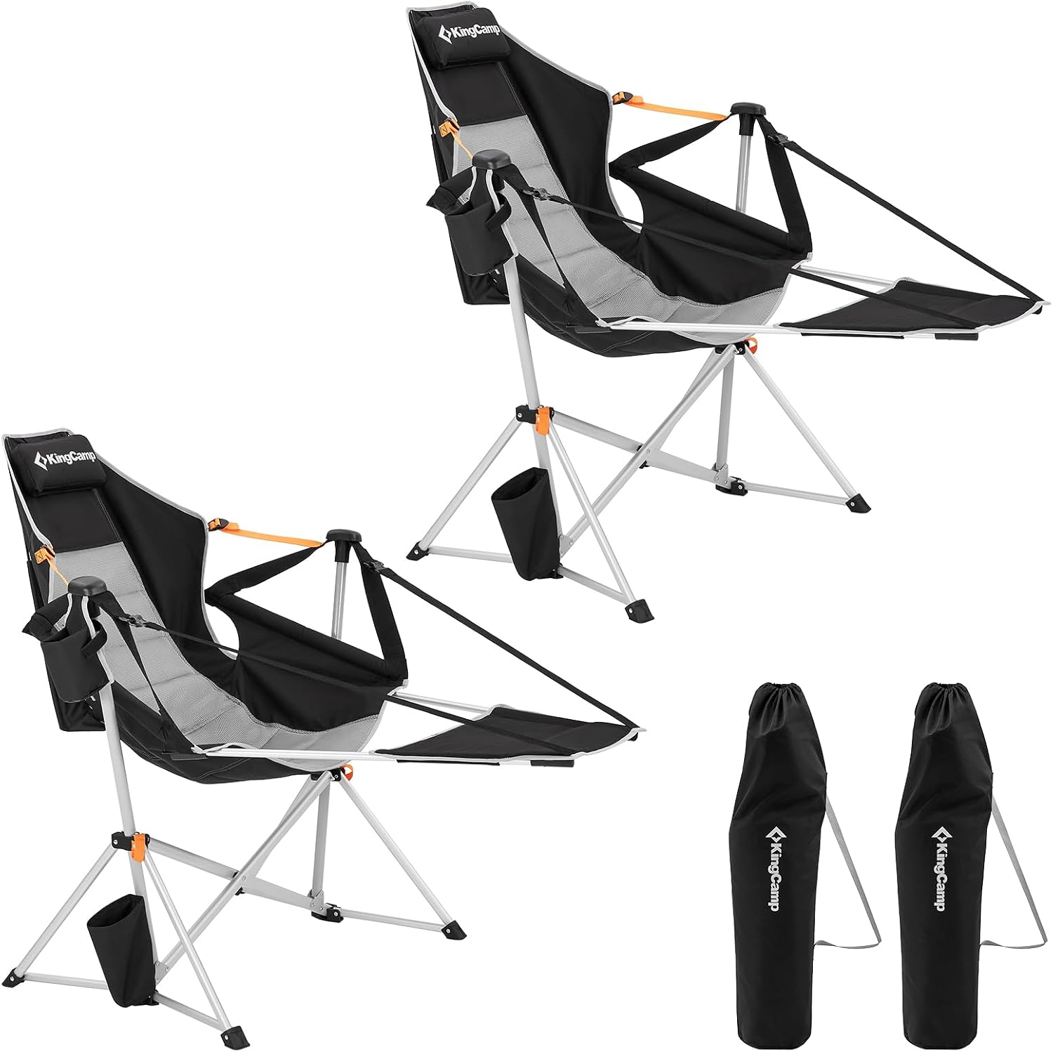 KingCamp Hammock Chair with Footrest – Heavy Duty Swinging Rocking Camping Chairs for Adults up to 400lbs, Folding Portable Oversized Rocker with Cup Holder & Pillow for Outdoor Beach Lawn RV Sports