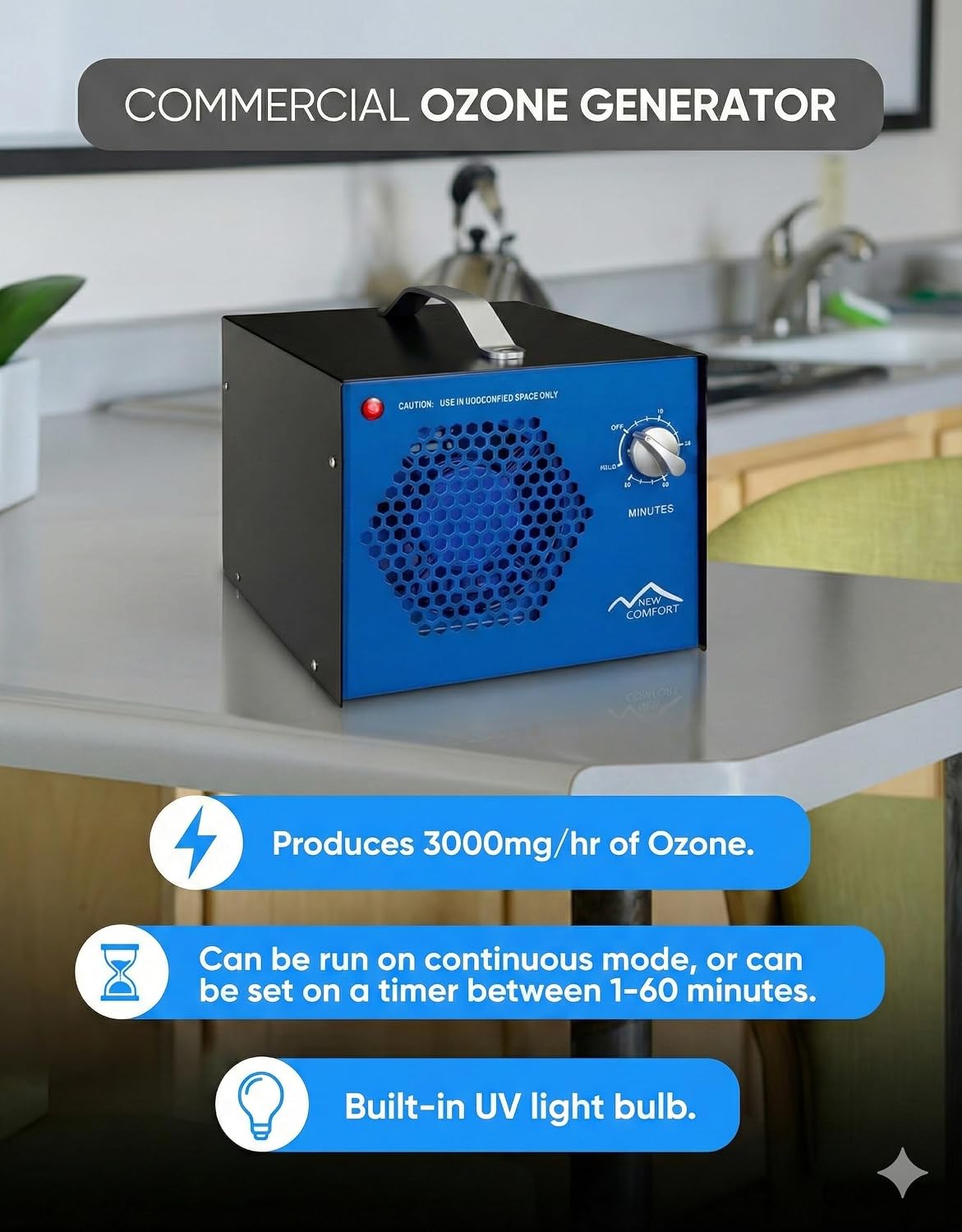 Blue Commercial Air Purifier Ozone Generator with UV
