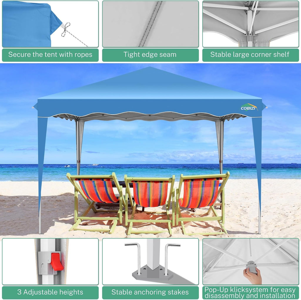 COBIZI 10x20 Heavy Duty Pop up Canopy Tent with 6 sidewalls Easy Up Commercial Outdoor Wedding Party Tents for Parties All Season Wind & Waterproof Gazebo Roller Bag, Sky Blue(Frame Thickened)
