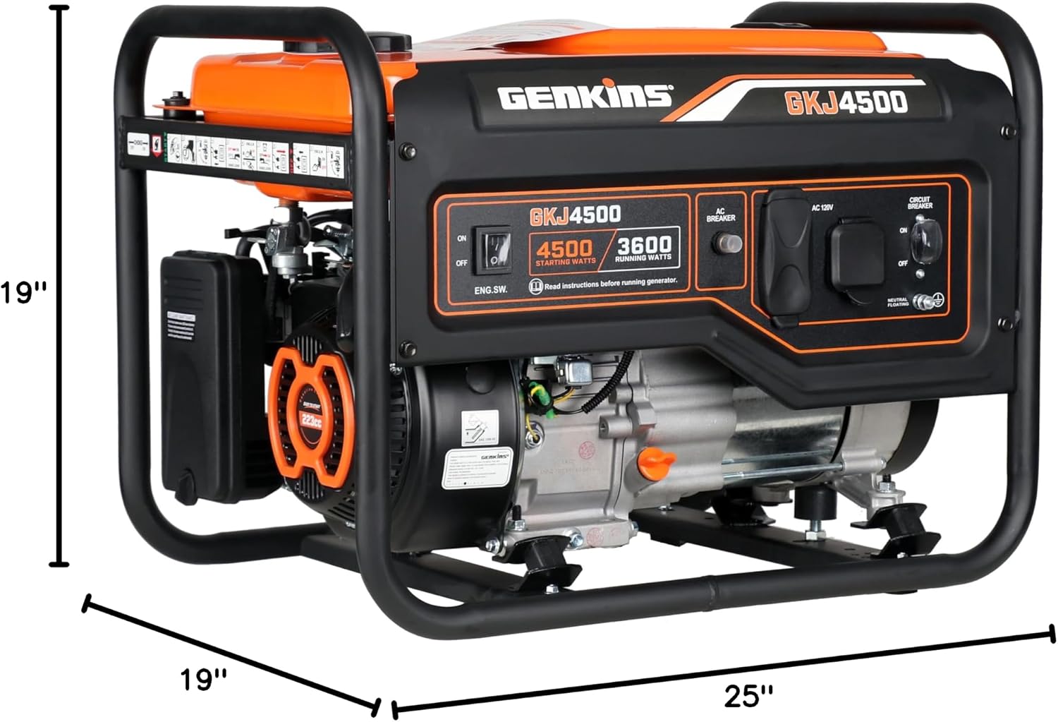 Genkins 4500 Watt Portable Generator 4 Stroke 233 cc Engine Gas Powered Open Frame