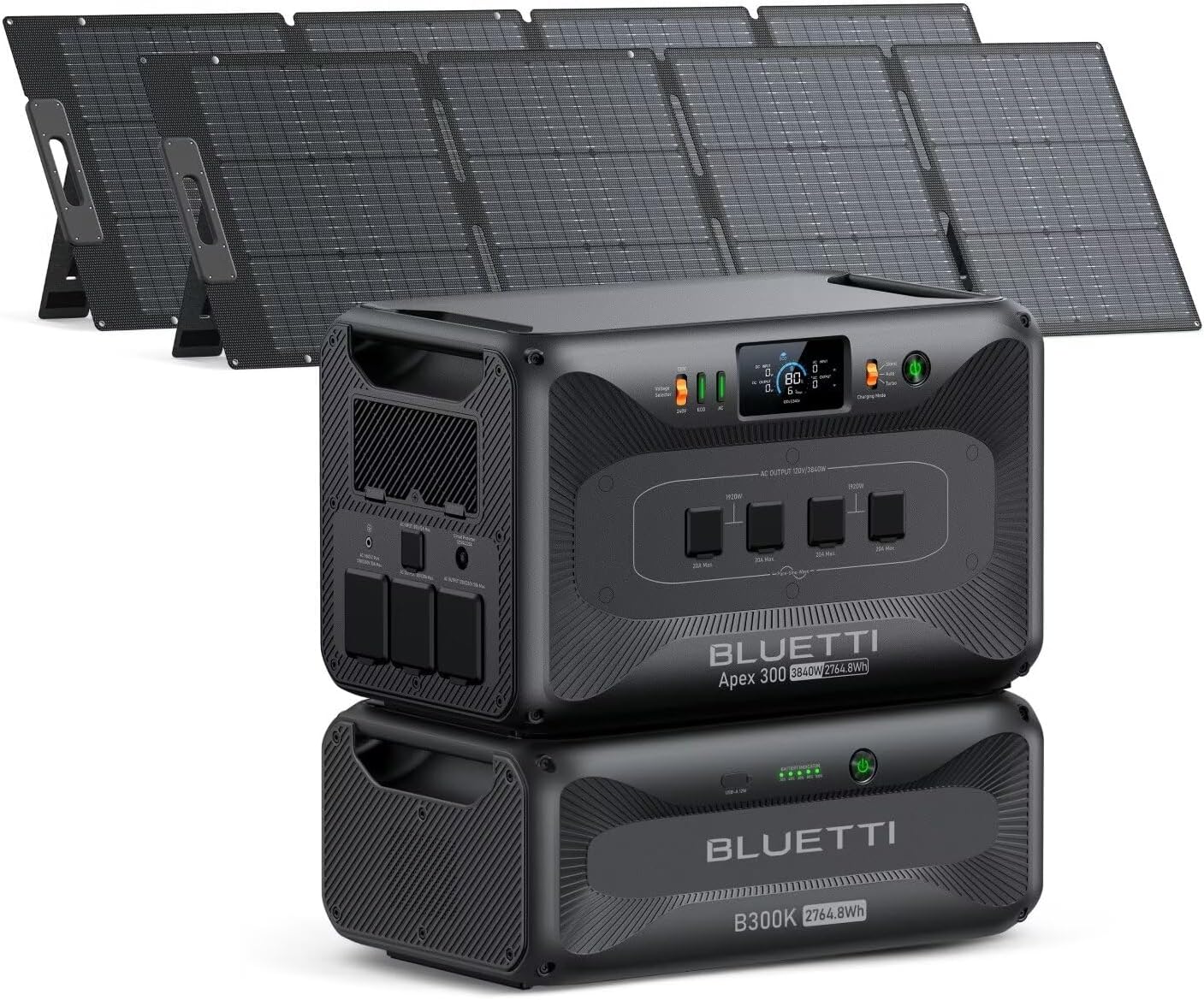 BLUETTI Apex 300 Solar Generator & B300K with 2 200W Solar Panels, 5529.6Wh LFP Battery Backup with 6 3840W AC Outlets (7680W Surge), 120V/240V Dual Voltage, Ideal for Off-Grid Living