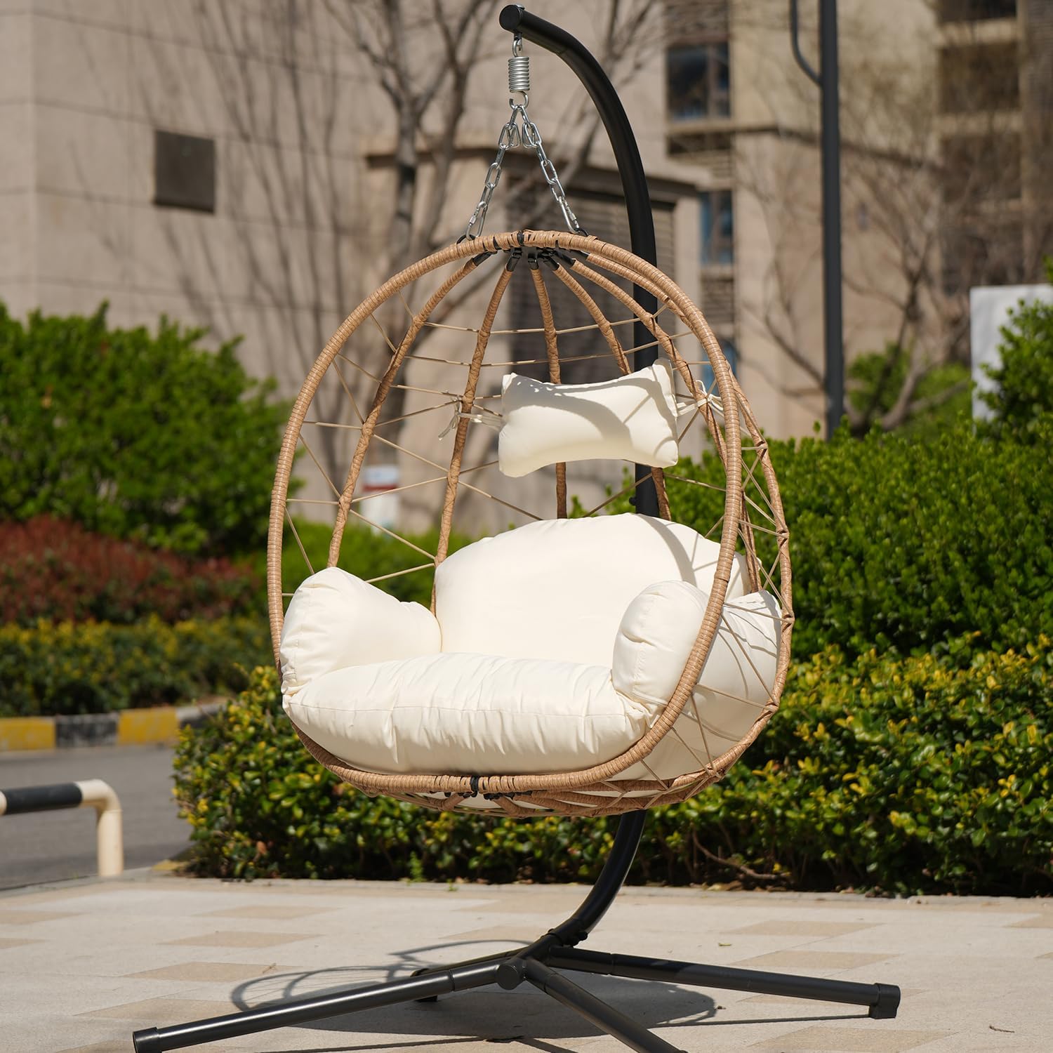 Egg Chair with Stand Hanging Swing Outdoor Indoor Rattan Wicker with UV Resistant Cushions and Pillow Gift for Kid Mom for Bedroom Patio Balcony Nest Chair