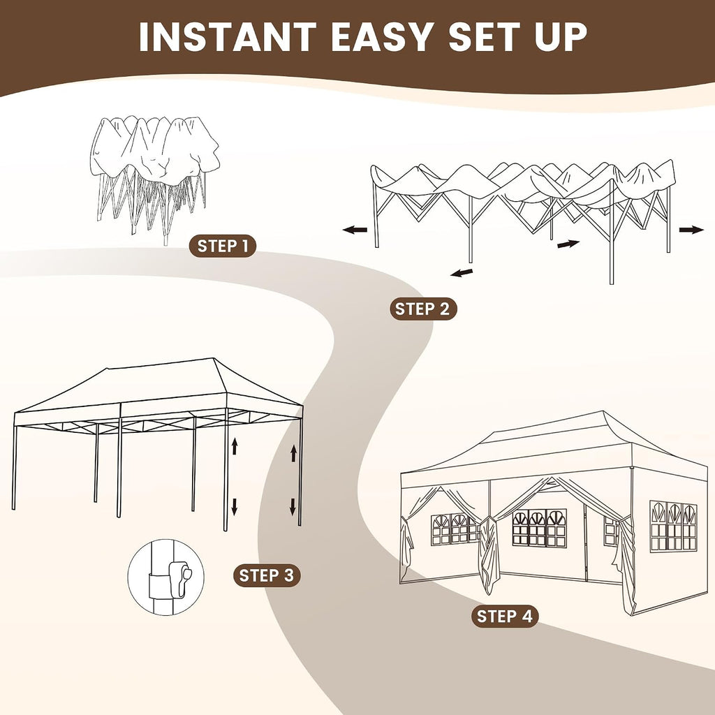 Kromax 10X20' Portable Pop Up Canopy Tent, Waterproof Foldable Outdoor Canopy,Heavy Duty Gazebo, Sidewalls, Steel Frame, Easy Set Up, White