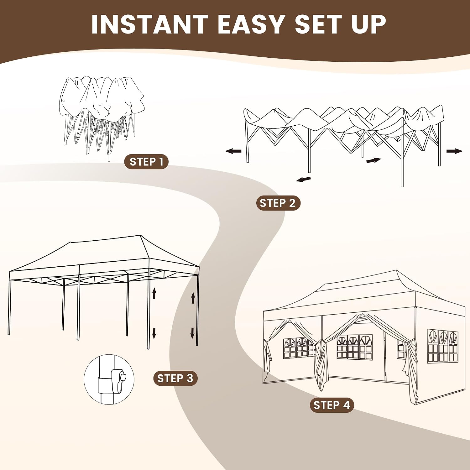 Kromax 10X20' Portable Pop Up Canopy Tent, Waterproof Foldable Outdoor Canopy,Heavy Duty Gazebo, Sidewalls, Steel Frame, Easy Set Up, White