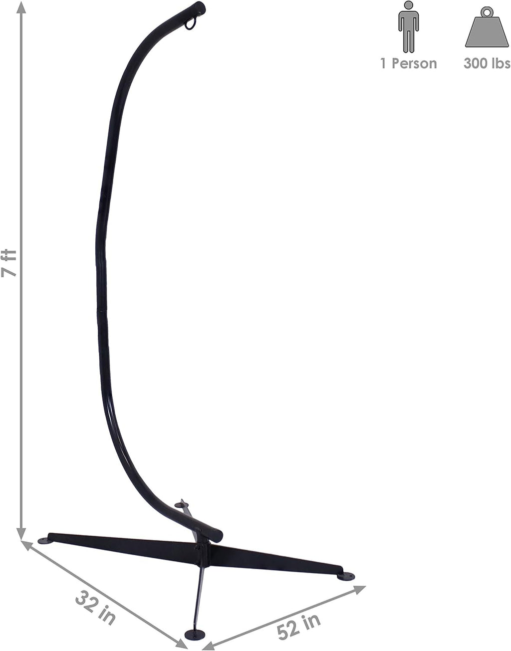 Sunnydaze Steel C-Stand for Hanging Hammock Chair - Indoor or Outdoor Use - Durable 300-Pound Capacity - Black