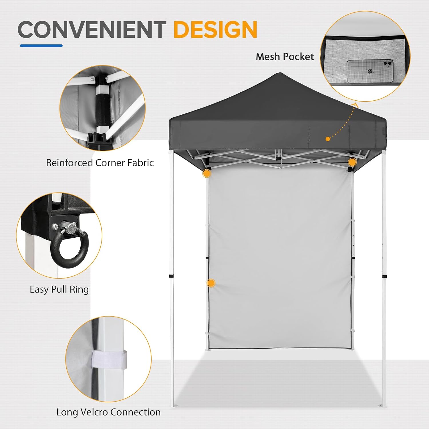 EAGLE PEAK Pop up Canopy 5x5, Outdoor Portable Canopy Tent with One Removable Sunwall, Carry Bag Included, Gray