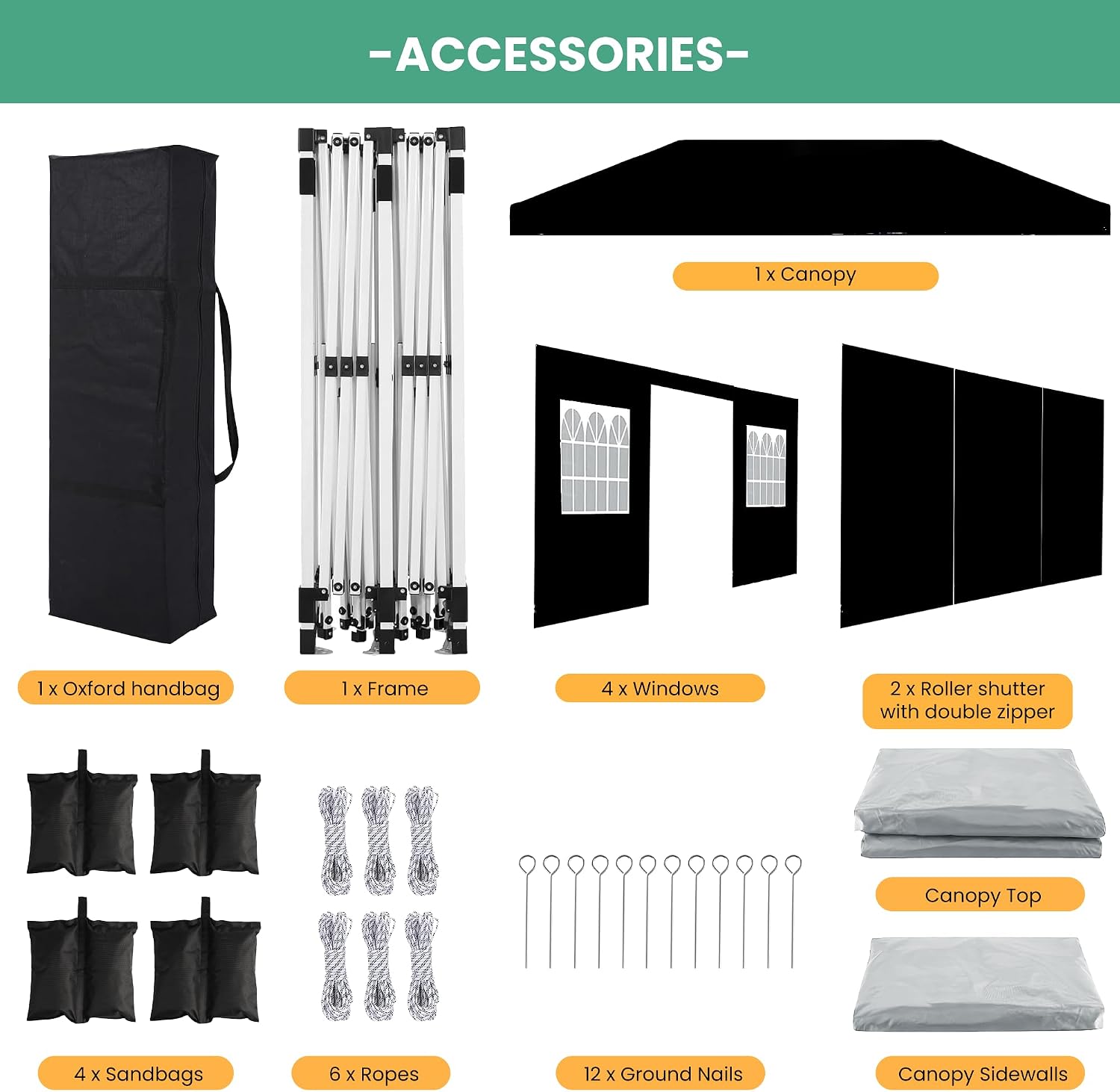 10x20 Pop Up Canopy Outdoor Party Tent with 6 Sidewalls, Outdoor Wedding Party Tent Waterproof UV50 Commercial Canopy Event Shelter Gazebo Tents for Parties, 6 pcs Weight Bag,Carry Bag