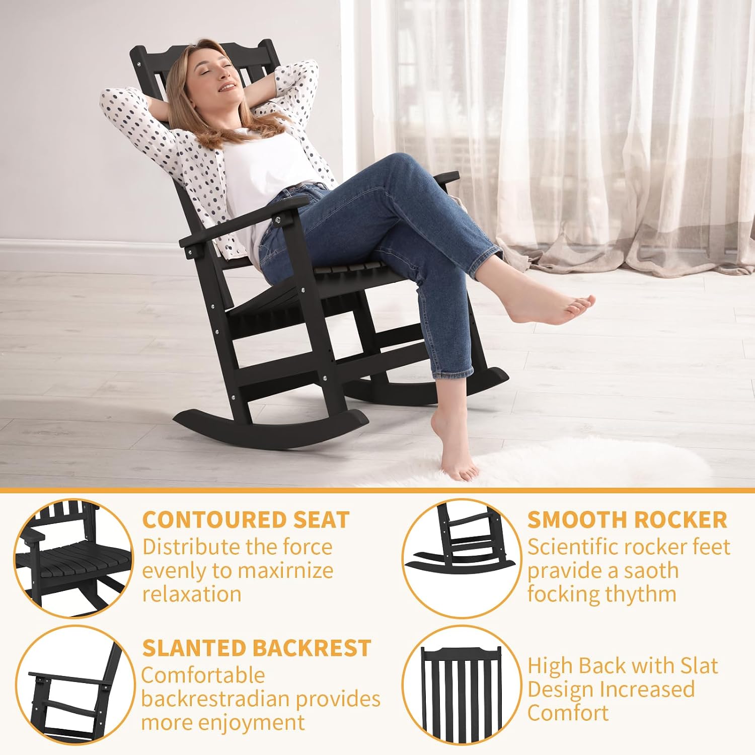 Outdoor Rocking Chairs Set of 2, Oversized All Weather High Back Porch Rocker, Patio Rockers for Outside