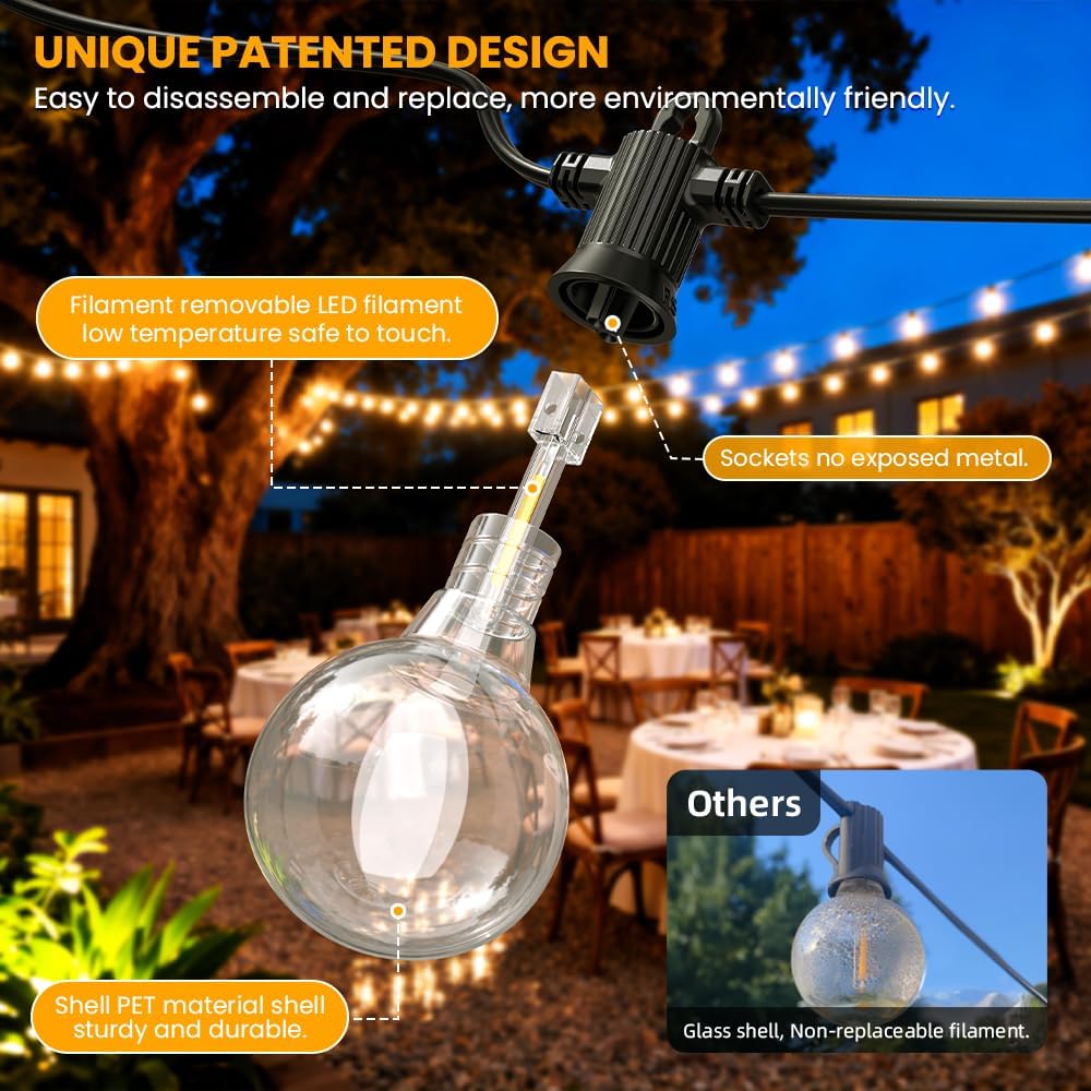 LED Outdoor String Lights, 500FT Patio Lights with 250+10 Shatterproof G40 Globe Bulbs, Waterproof Connectable Dimmable 2700K Hanging Lights for Outside Backyard Porch Balcony Party Gazebo Bistro cafe