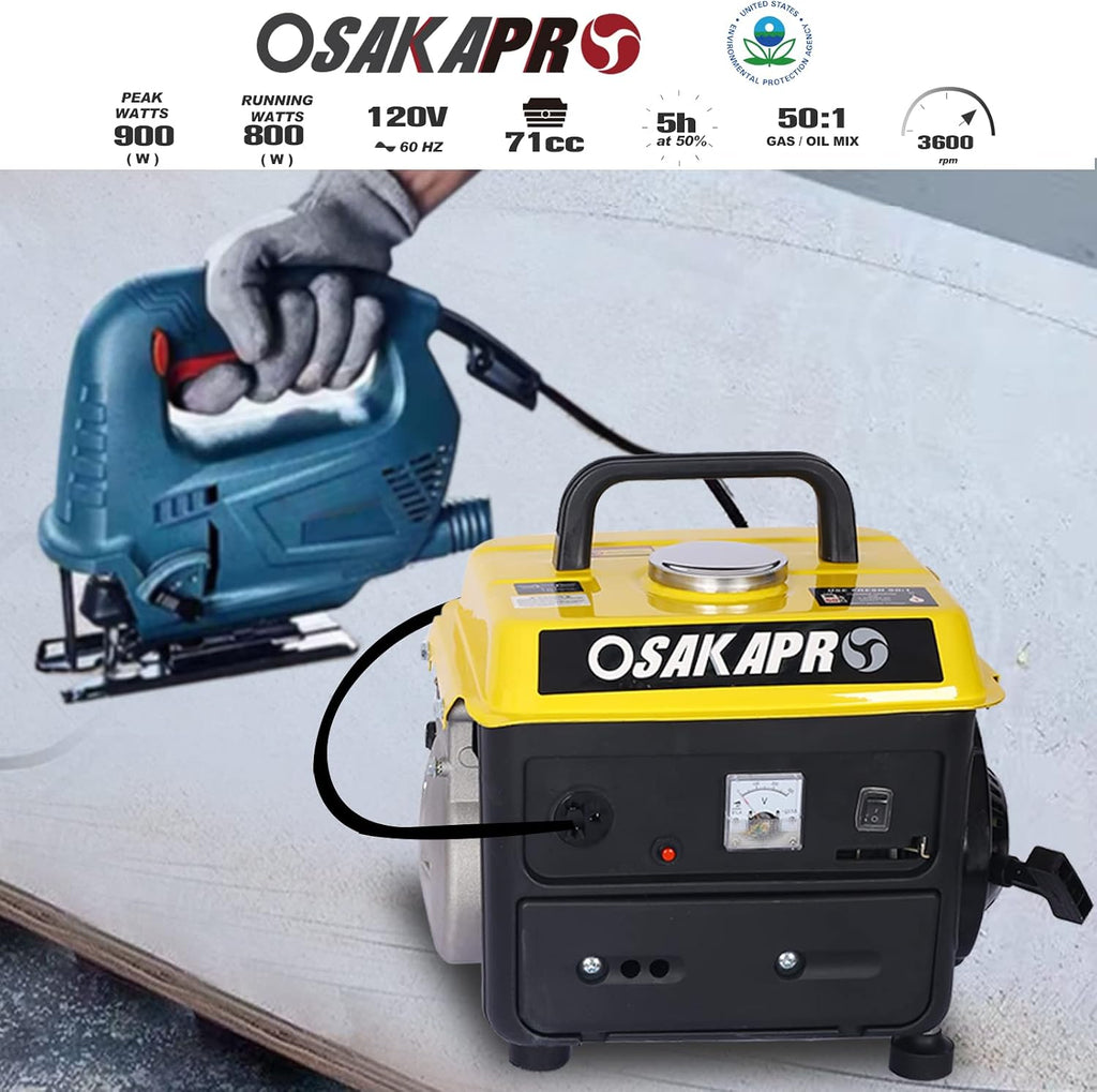 Portable Outdoor Generator, Low Noise Gas Powered Generator for Home Use, 71CC 2-Stroke Engine, 800-Watt Rated Power, EPA Compliant, Perfect for Camping & Tailgating-Yellow