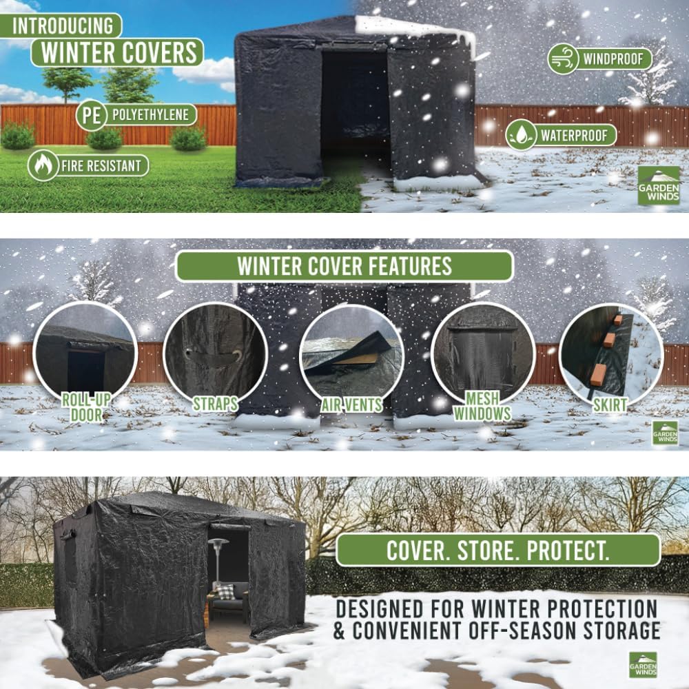Garden Winds Winter Cover Compatible with The Yardistry YM12810 12' X 12' Tall Hard Top Gazebo – Heavy Duty Protective Enclosure for Outdoor Storage, Waterproof, Windproof and Flame Resistant – Black
