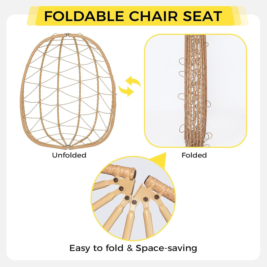 Egg Chair with Stand, Wicker Hanging Chair for Outdoor Patio, Cushioned Hammock Swing for Bedroom Garden Indoor/Outdoor, Double-Zipper Structure Hanging Egg Chair (Yellow and Moroccan)