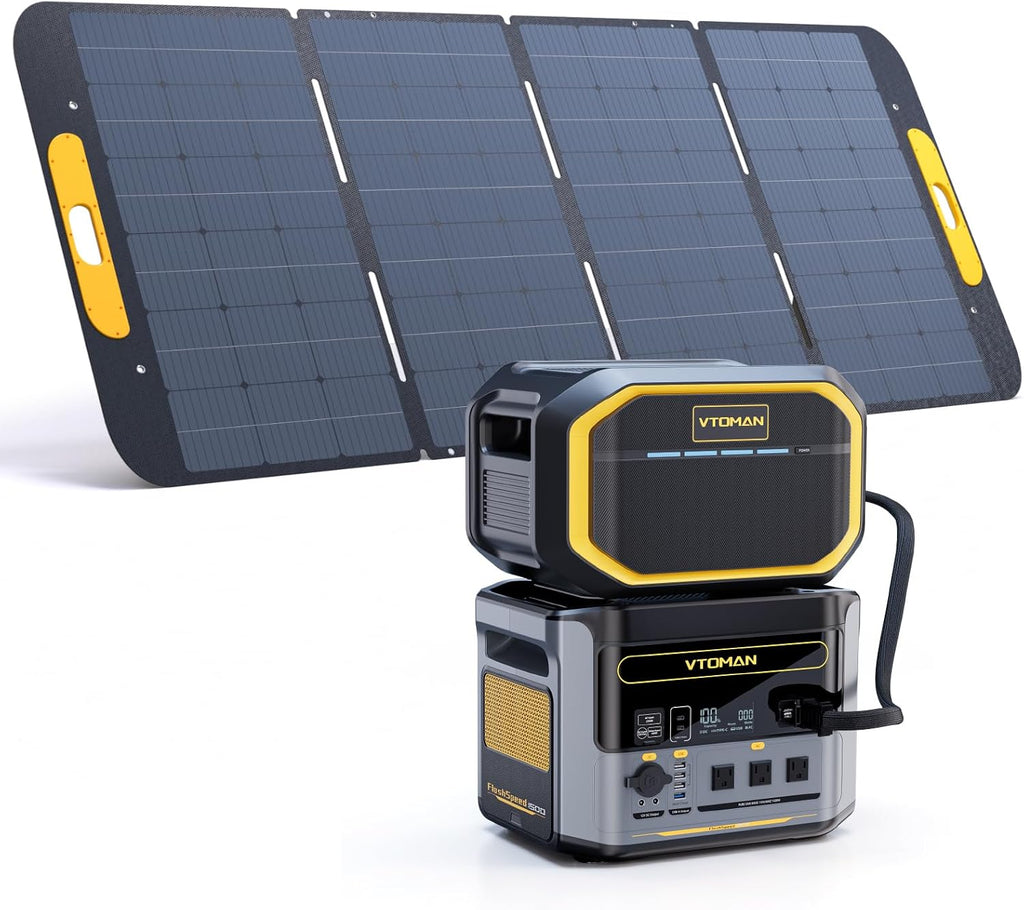 VTOMAN FlashSpeed 1500 Solar Generator with Extra Battery & 400W Solar Panel, Expand Capacity from 1548Wh to 3096Wh, Portable Power Station for Camping, Power Outages, Emergency Backup, RV Travel