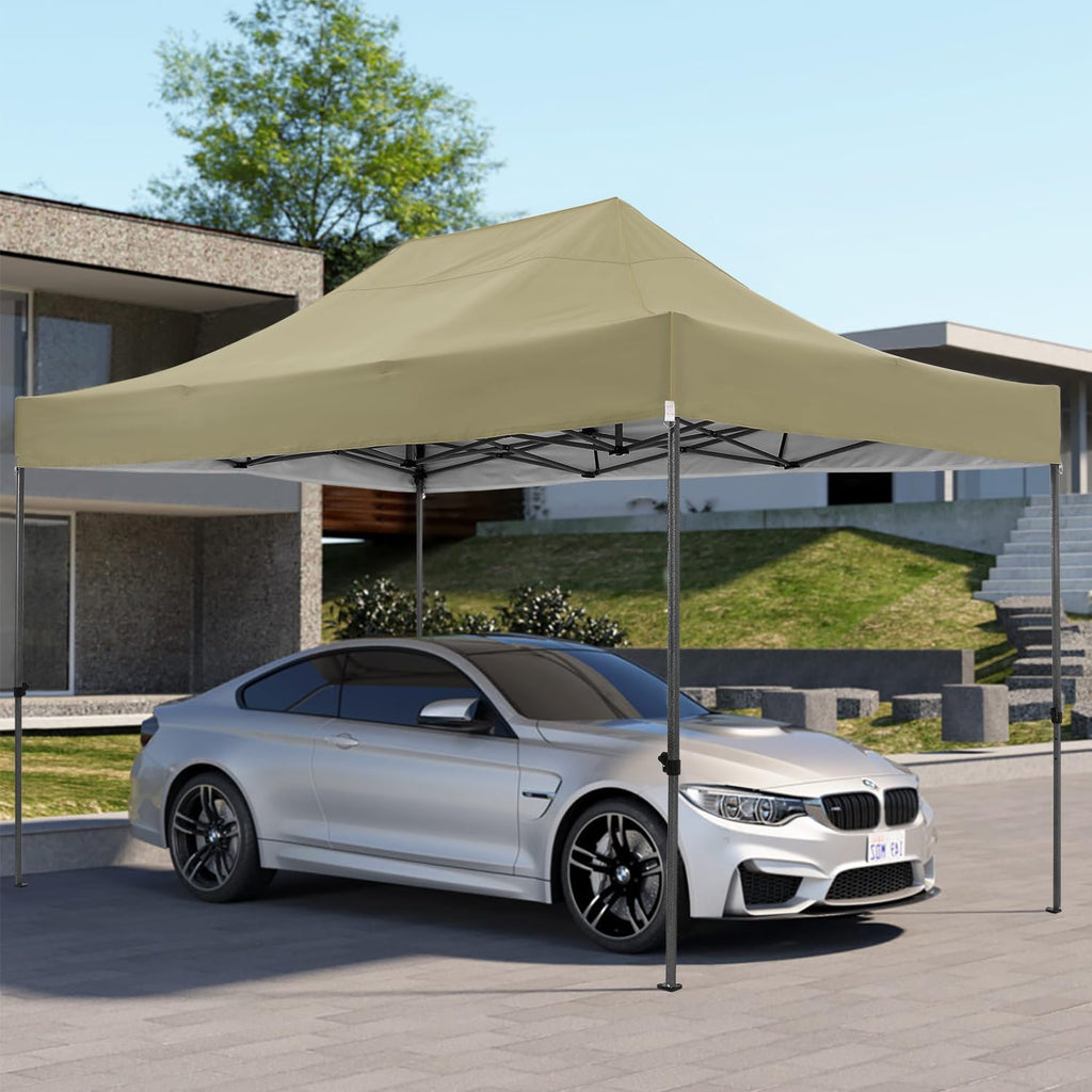 COBIZI 10x15 Pop up Canopy Gazebo 3.0, Easy up Heavy Duty Canopy with 4 Removable Sidewalls, High Stability, All Weather Sunshade 100% Waterproof Outdoor Canopy Tents, Khaki