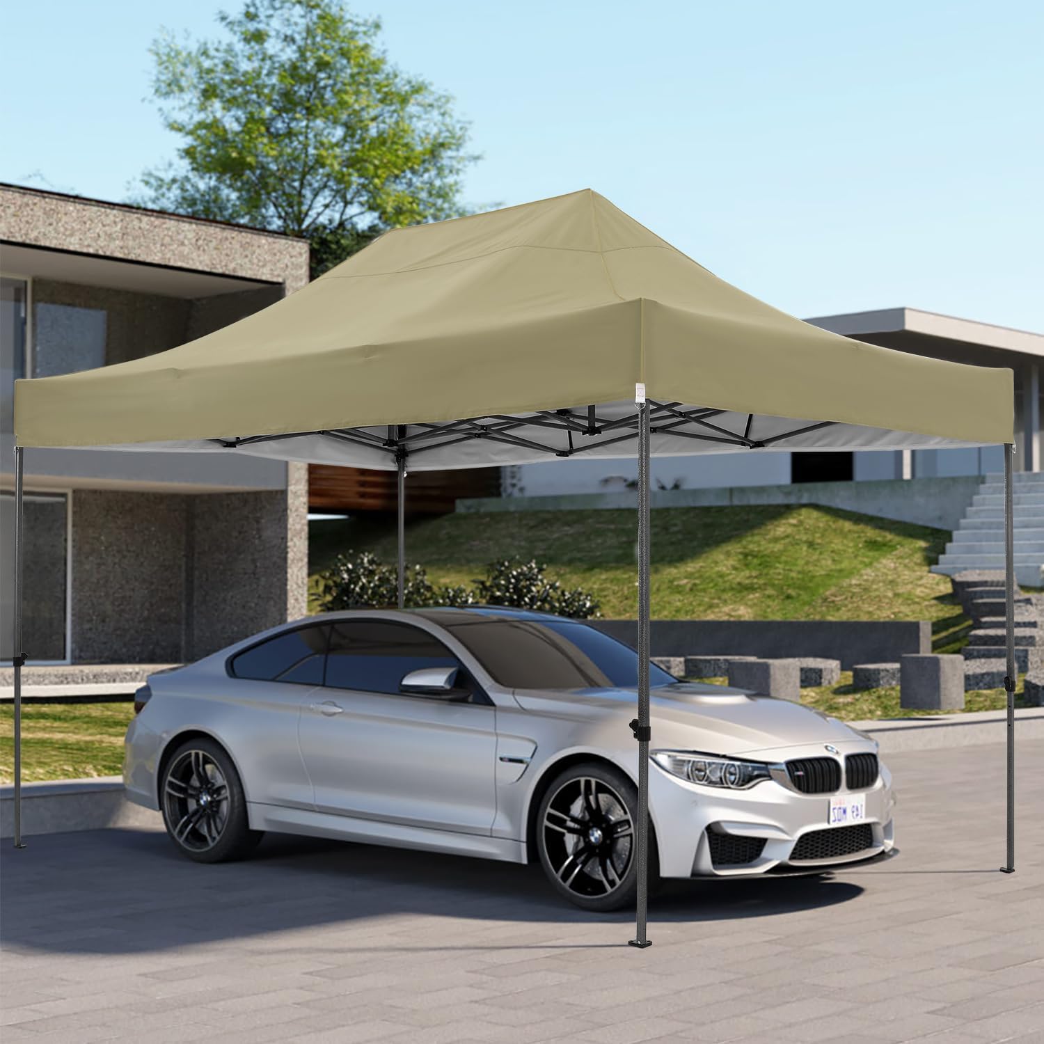 COBIZI 10x15 Pop up Canopy Gazebo 3.0, Easy up Heavy Duty Canopy with 4 Removable Sidewalls, High Stability, All Weather Sunshade 100% Waterproof Outdoor Canopy Tents, Khaki