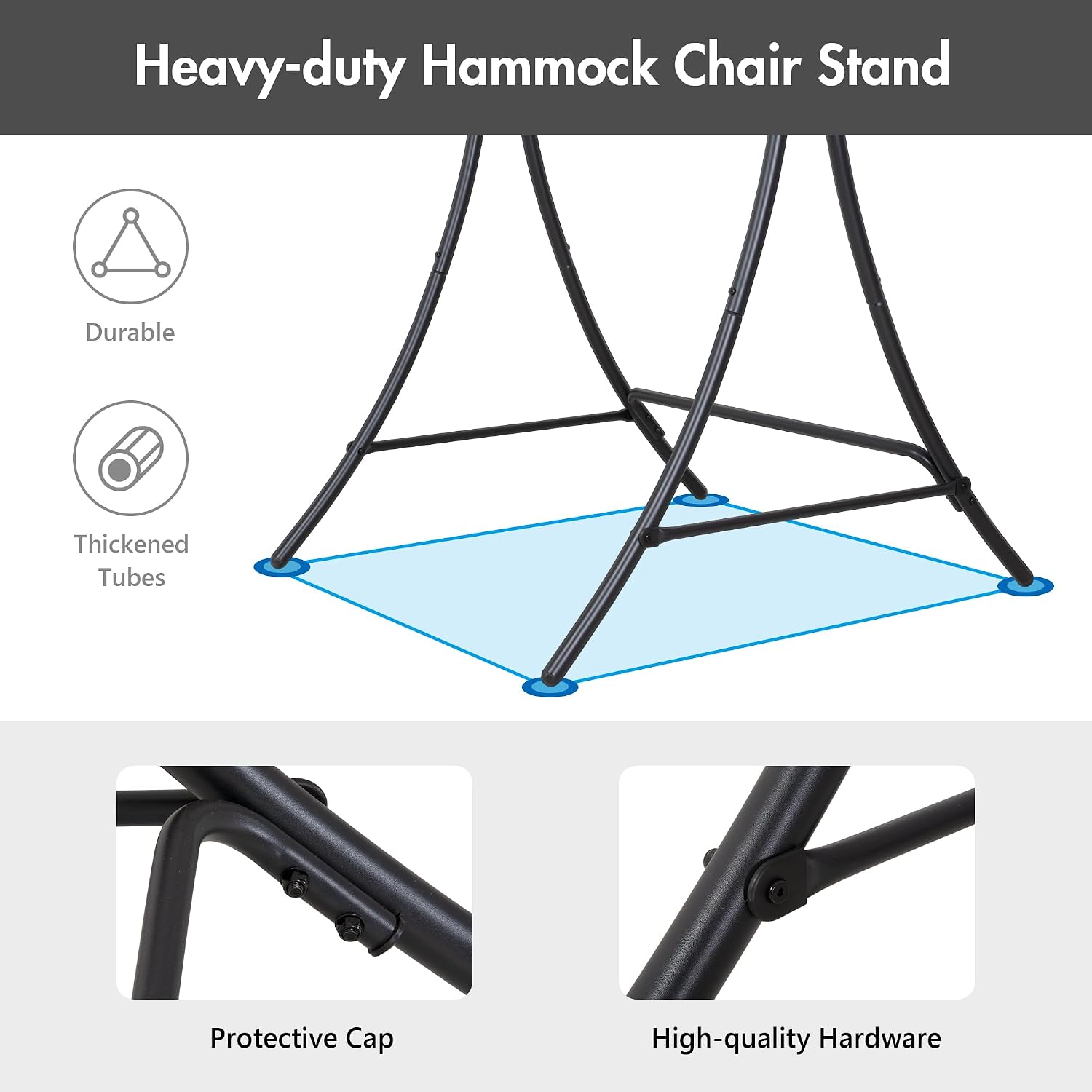 ANOW Hanging Swing Chair with Stand Included, Heavy Duty Hammock Chair with Stand and Removable Padded Cushion, Max 400 Lbs, Dark Grey