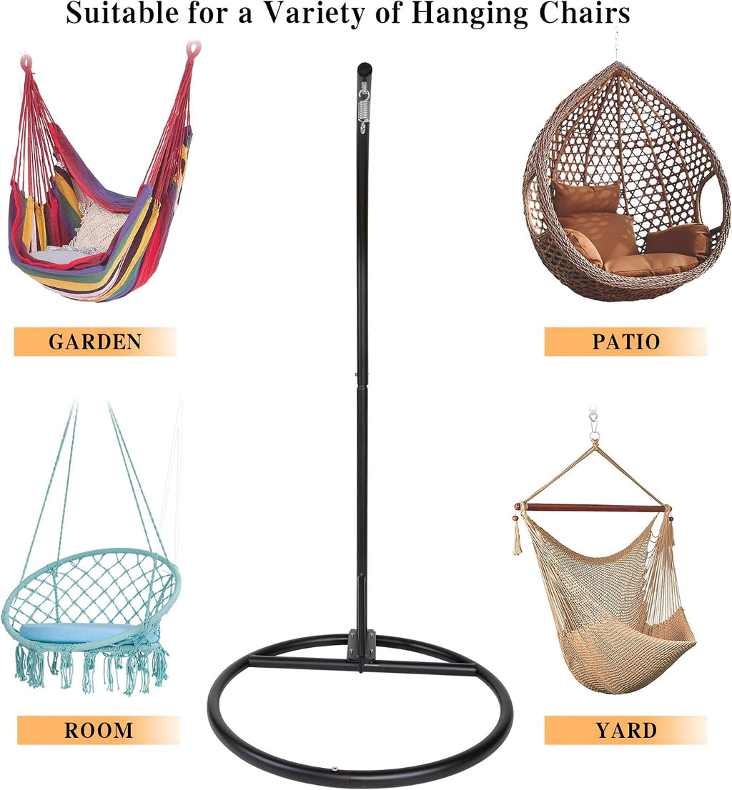 Round Base Heavy Duty Hanging Stand - Powder Coated Hammock Stand for Hammock Chair, Indoor and Outdoor (Black)
