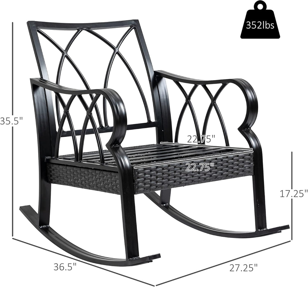 Outsunny Outdoor Wicker Rocking Chair with Padded Cushions, Aluminum Furniture Rattan Porch Rocker Chair w/Armrest for Garden, Patio, and Backyard, Blue