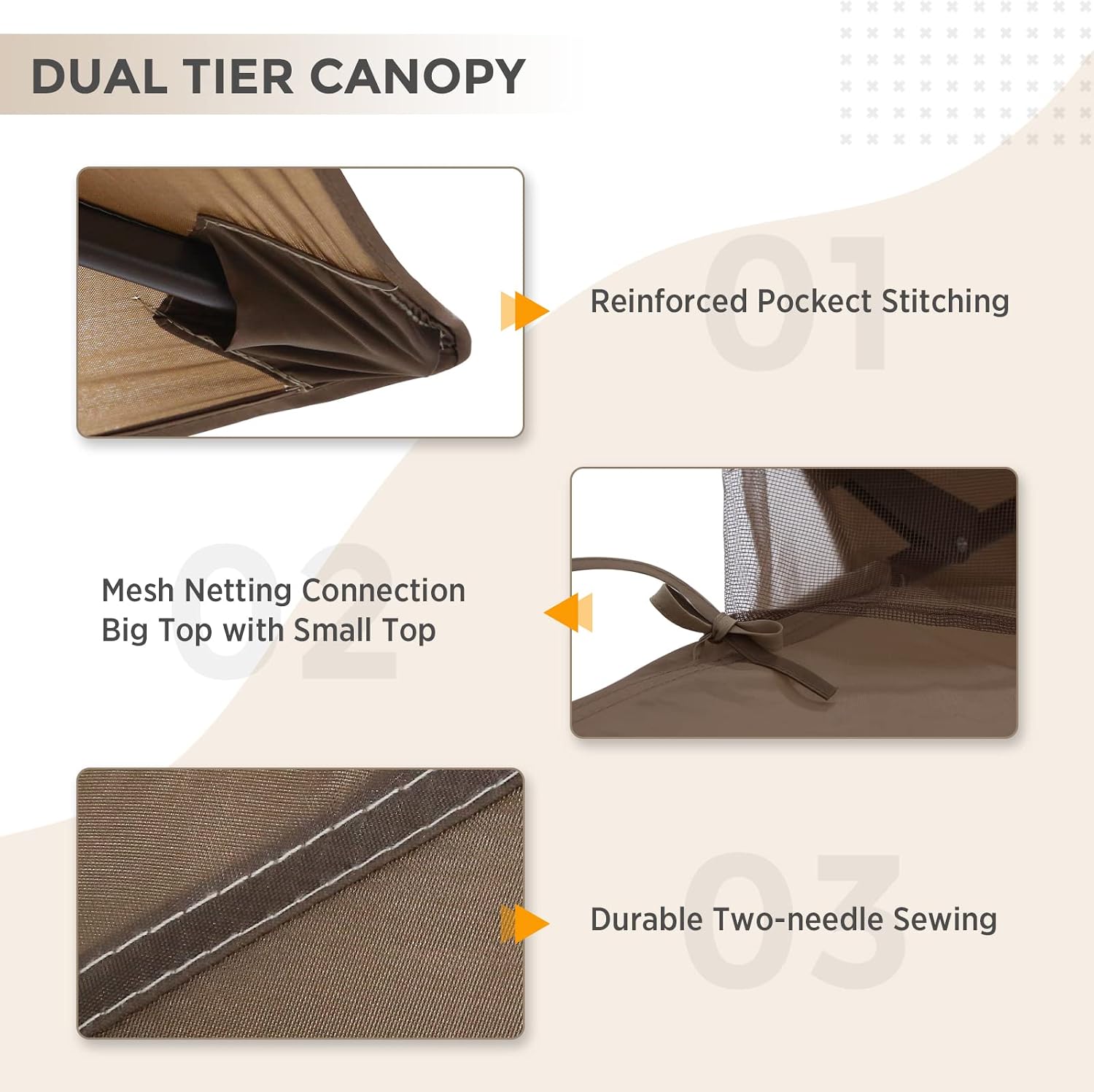 COOS BAY 11x11 Replacement Gazebo Top with Air Vent Sunshade Polyester Top Cover Only, Brown
