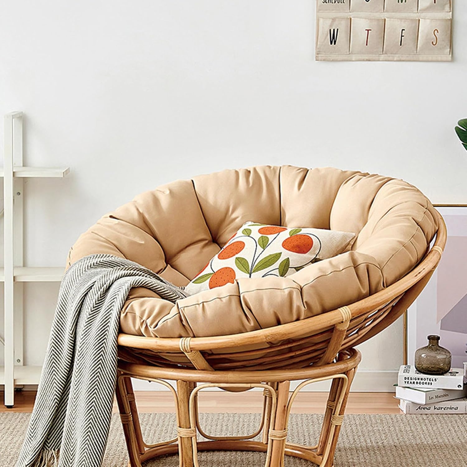 Indoor Outdoor Waterproof Papasan Chair Cushion Egg Chair Cushion Hanging Chair Cushion Patio Chair Mat for Rocking Chair Seats(Cream Color,140 * 140cm)