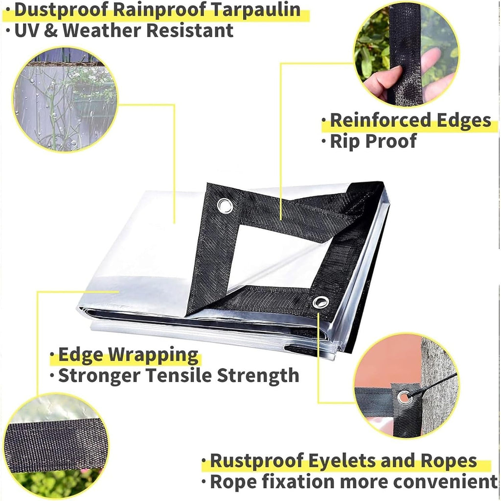 Heavy Duty Multipurpose Clear Tarp with Grommets, Vinyl Material, for Camping Patios Enclosures Chicken Coops Gardens Plastic Tarpaulins 14x17 FT