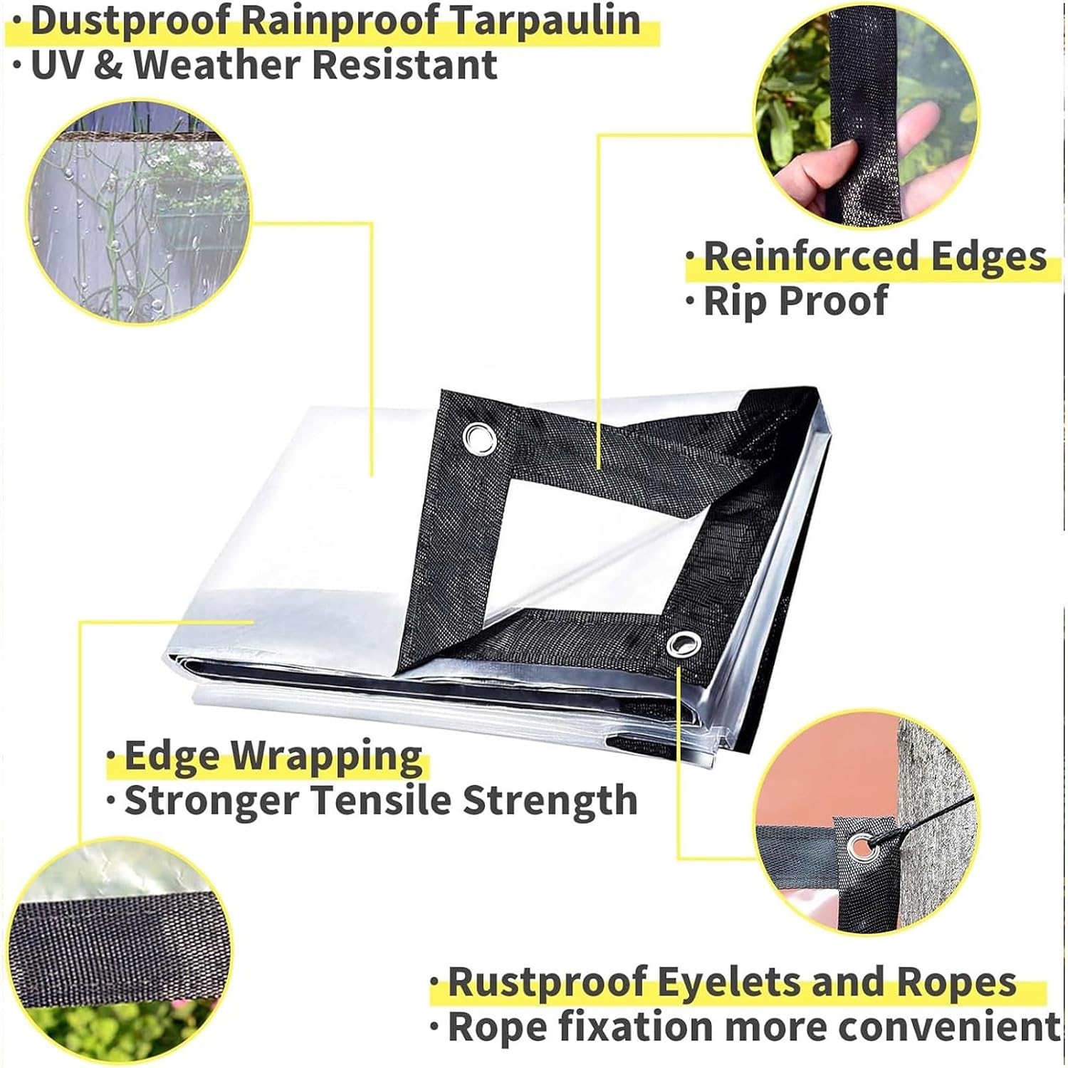 Heavy Duty Multipurpose Clear Tarp with Grommets, Vinyl Material, for Camping Patios Enclosures Chicken Coops Gardens Plastic Tarpaulins 20x25 FT