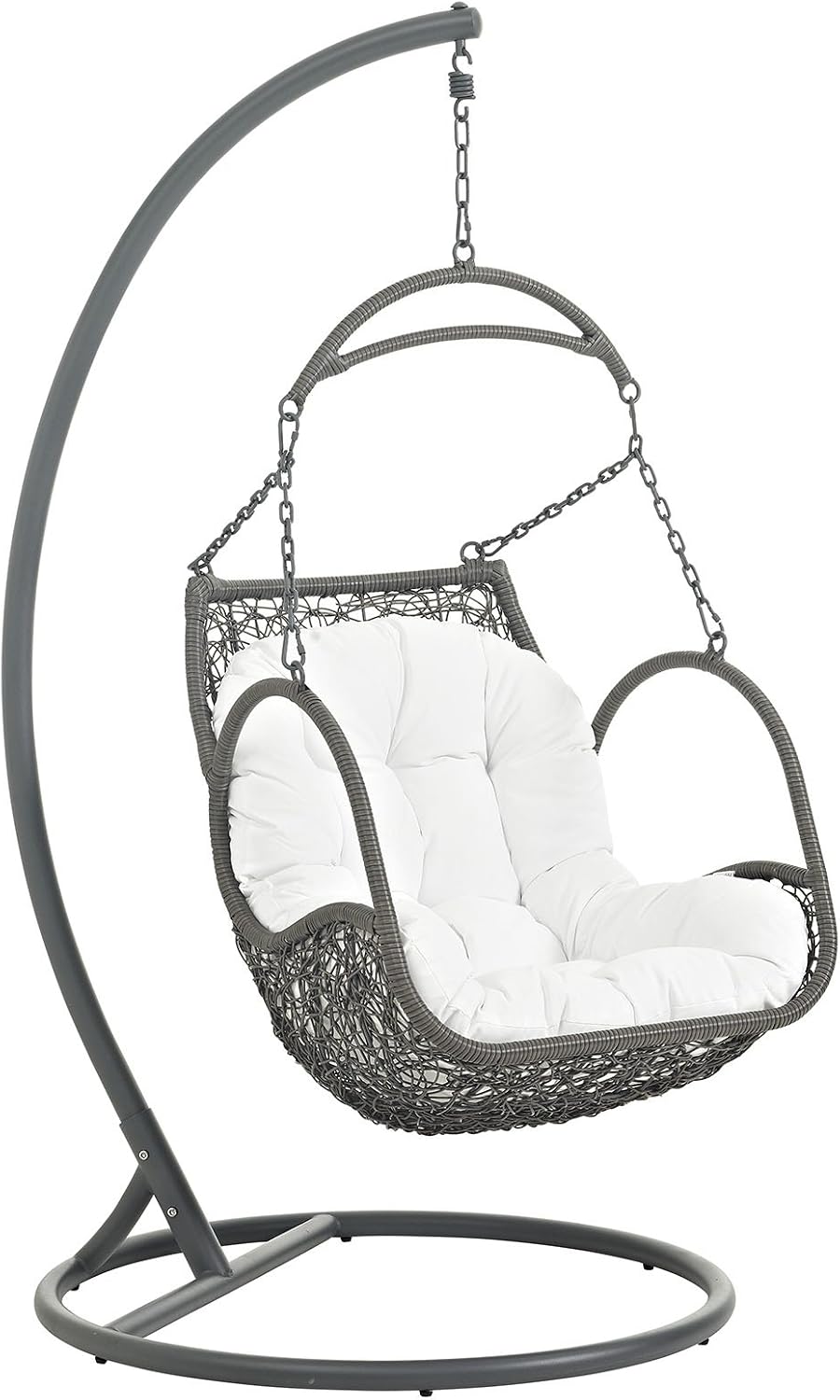 Modway Arbor Wicker Rattan Outdoor Patio Porch Lounge Hanging Swing Chair Set with Stand in White