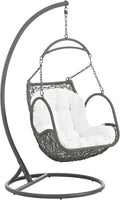 Modway Arbor Wicker Rattan Outdoor Patio Porch Lounge Hanging Swing Chair Set with Stand in White