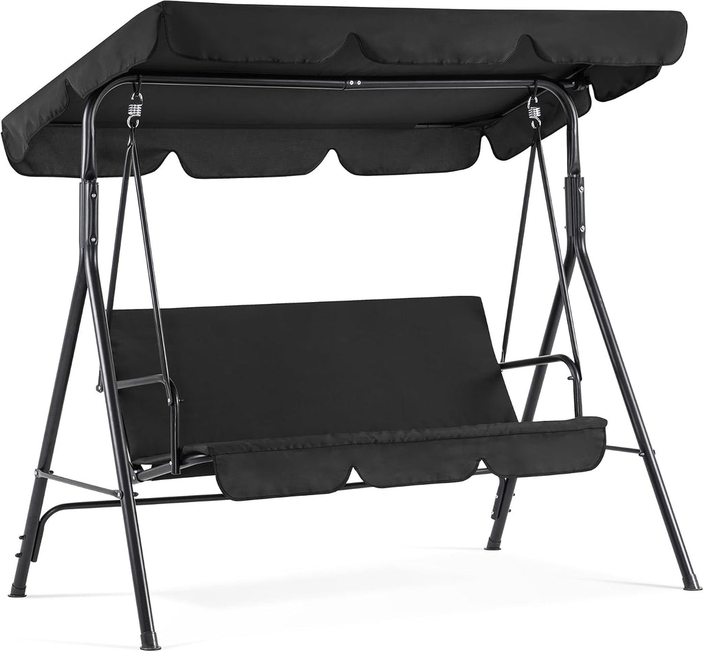 MCombo 2-3 Person Outdoor Patio Swing Chair, Convertible Canopy Hanging Swing Glider Lounge Chair, Removable Cushions, 4003 (Black)
