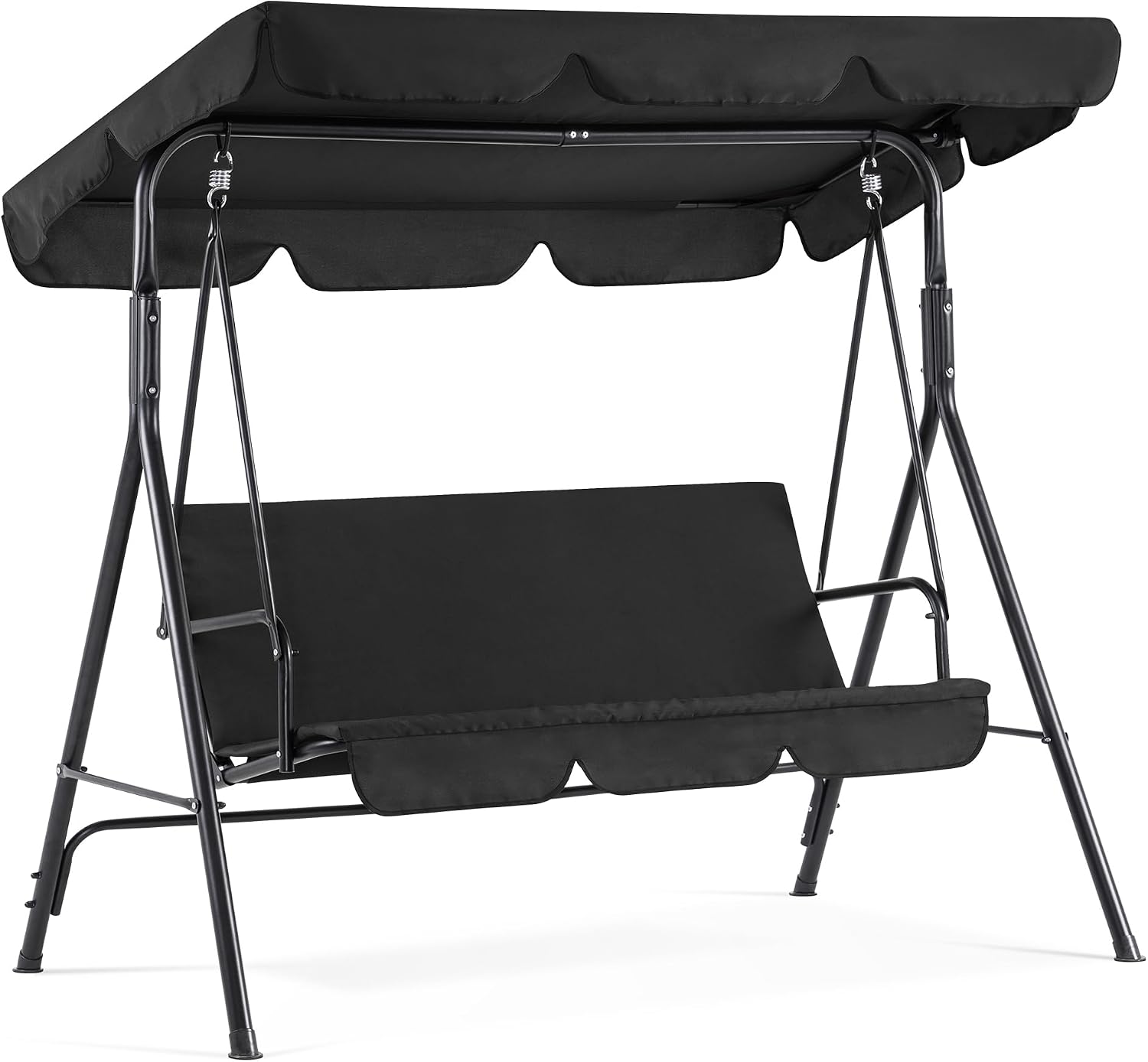 MCombo 2-3 Person Outdoor Patio Swing Chair, Convertible Canopy Hanging Swing Glider Lounge Chair, Removable Cushions, 4003 (Black)
