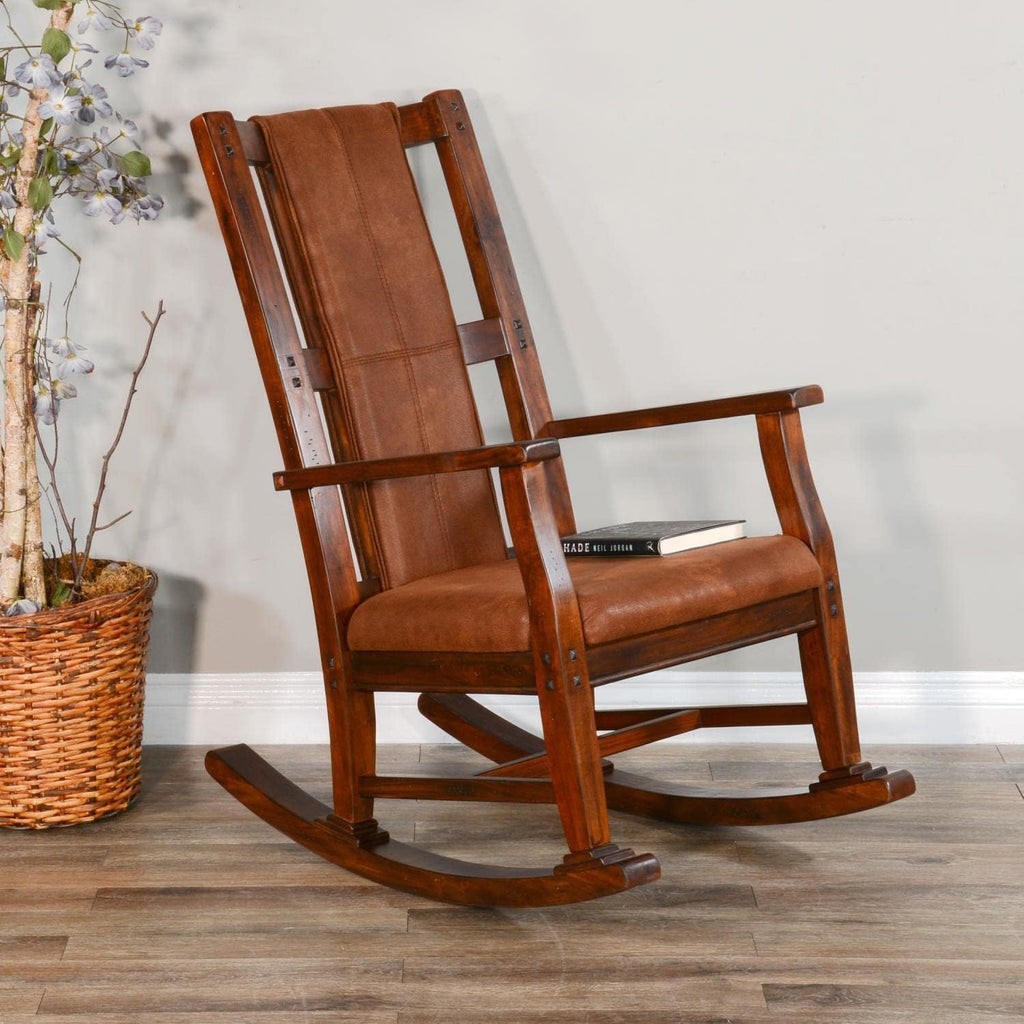 Pemberly Row Wood Rocking Chair, Indoor in Chocolate (41' H x 26' W x 22.5' D) for Living Room with Cushion Seat, High Back, Easy Assembly