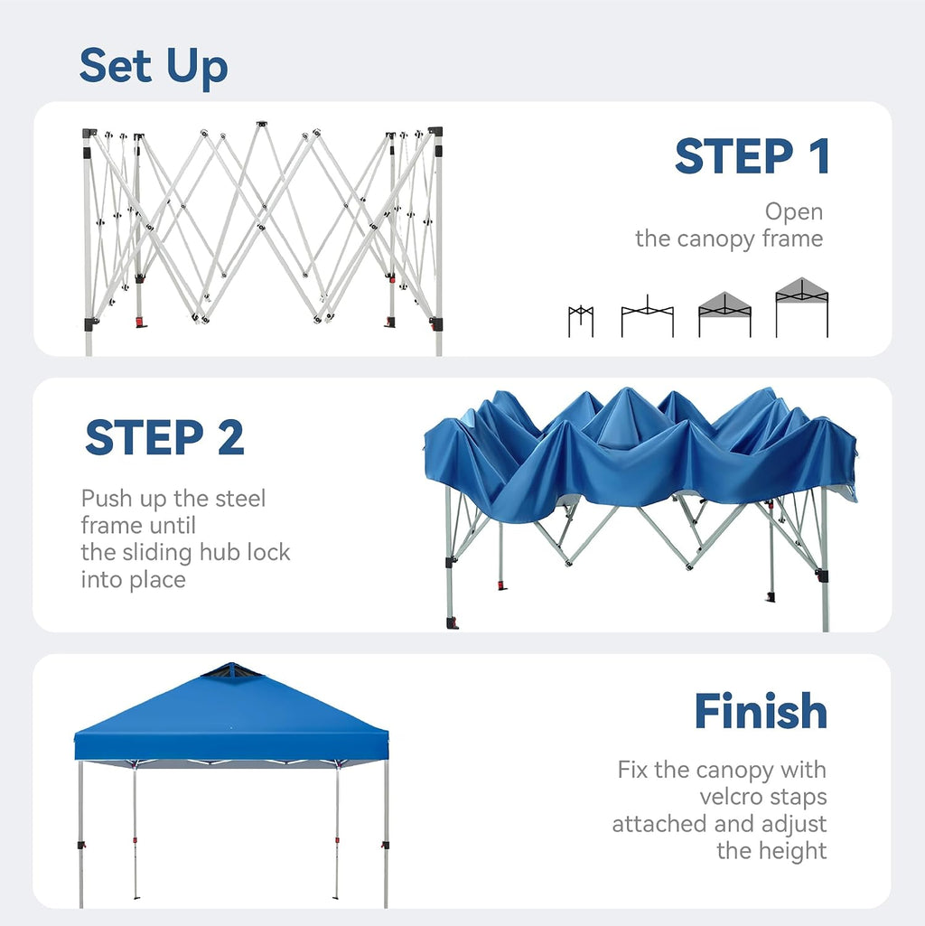 PHI VILLA 10x10 Pop Up Canopy Tent Easy Outdoor Sun Shade for Events Party Tent, 100 Sq. Ft of Shade, Blue
