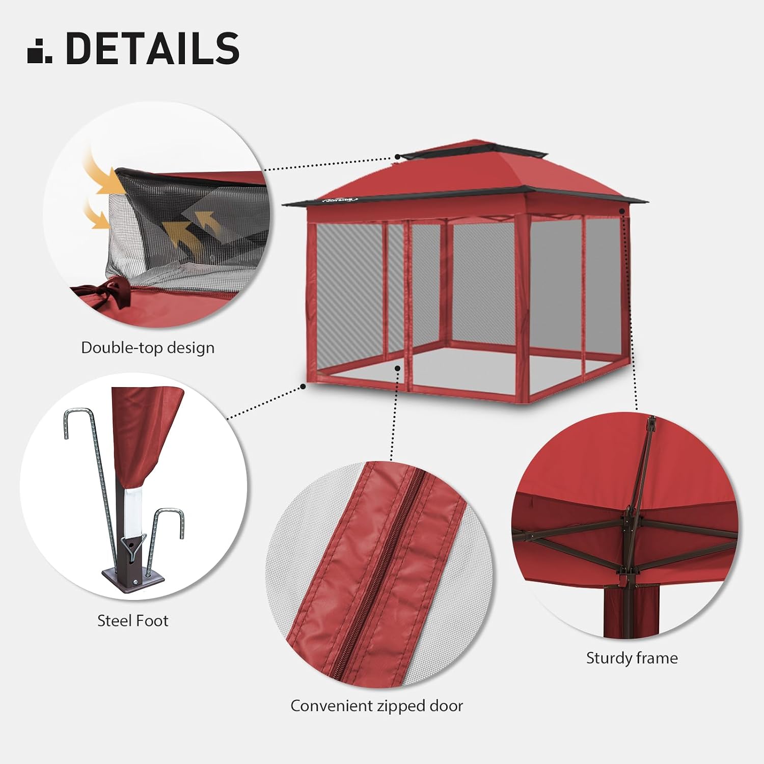 11'x11' Pop Up Gazebo for Patios Canopy Tent with Sidewalls Outdoor Gazebo with Mosquito Netting Pop Up Canopy Shelter Wedding, Red