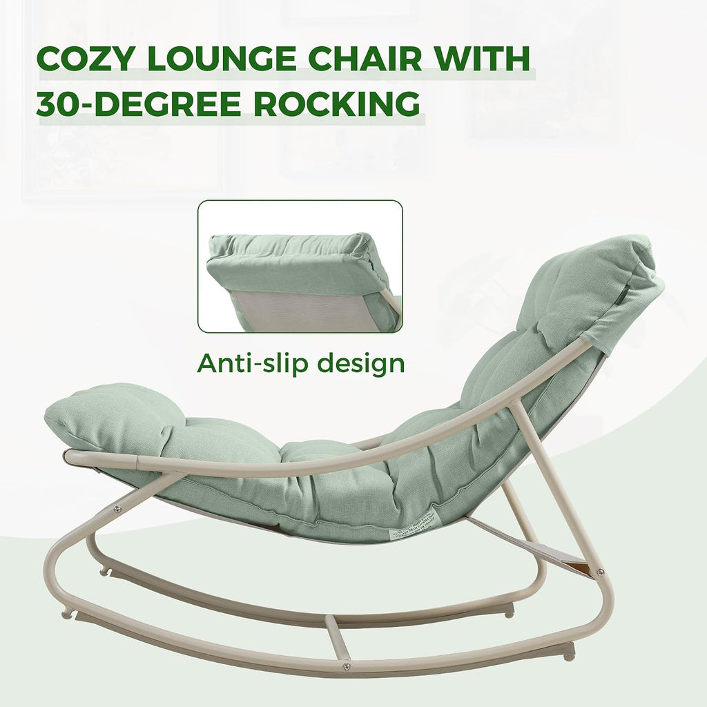 Grand patio Outdoor Rocking Chair, Metal Lounge Rocking Chair with Thick Cushion, Comfy Modern Rocker for Patio Porch Deck Backyard, Green