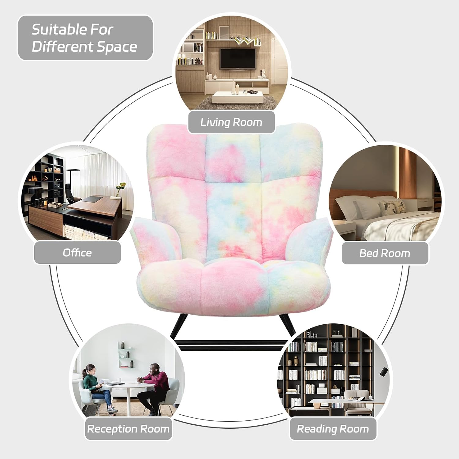 SAETSFEG Nursery Rocking Chair Teddy, Upholstered Glider Rocker with High Backrest, Comfortable Stylish Accent Armchair with Padded Seat for Living Rooms, Bedrooms, Offices, Colorful