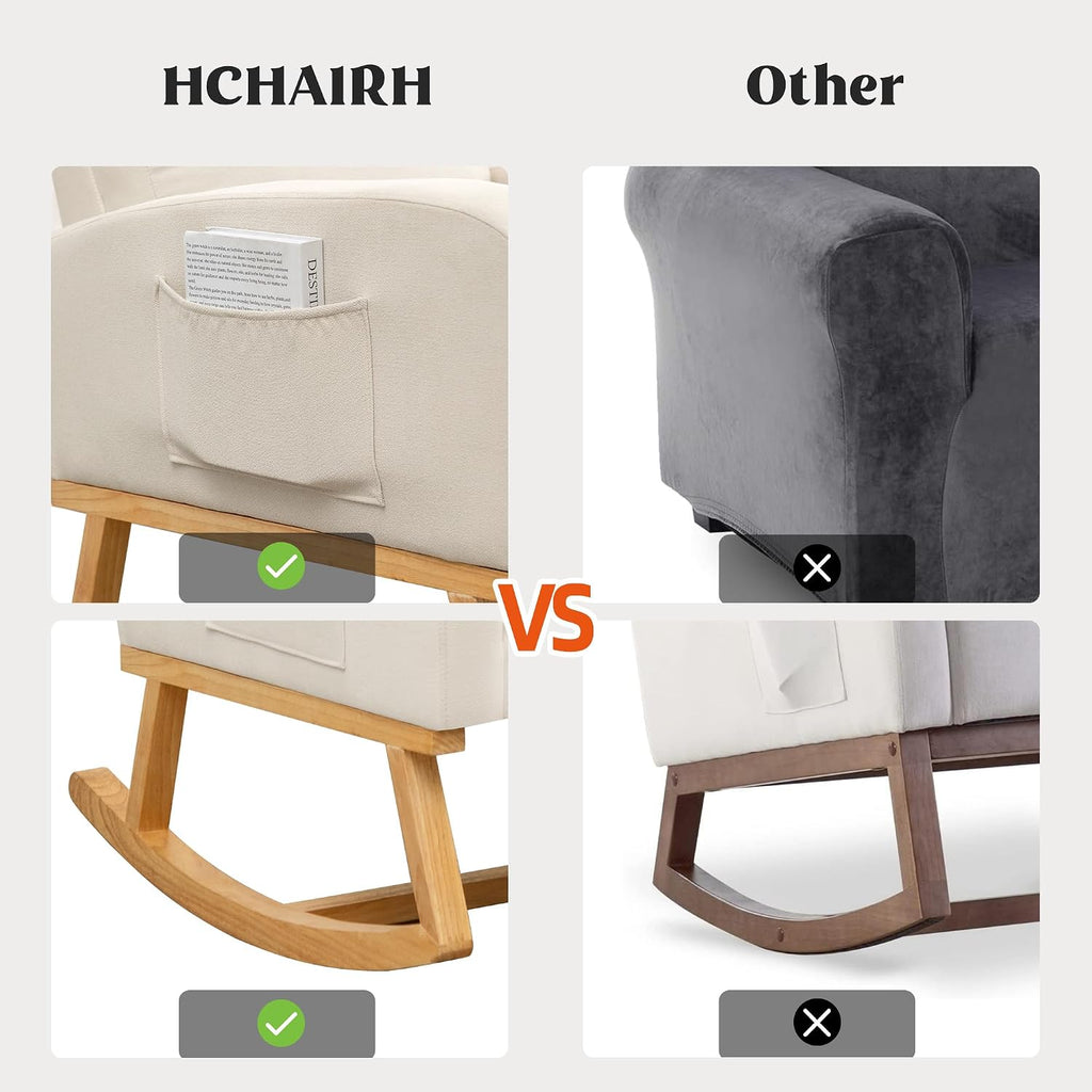 HCHAIRH Rocking Chair Nursery, Upholstered Nursing Rocker Chairs with High Backrest, Modern Glider Rocking Chair for Nursery Living Room, Bedroom, Cream