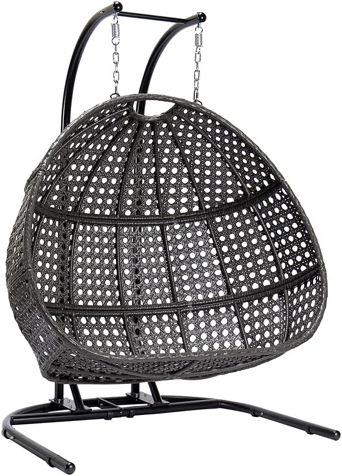 Double Egg Chair with Stand, 2 Person Heavy Duty Hanging Wicker Rattan Swinging Chair Hammock Nest Chair for Indoor Outdoor Patio Lounger Swinging Loveseat Perfect for Balcony Garden - Dust Blue