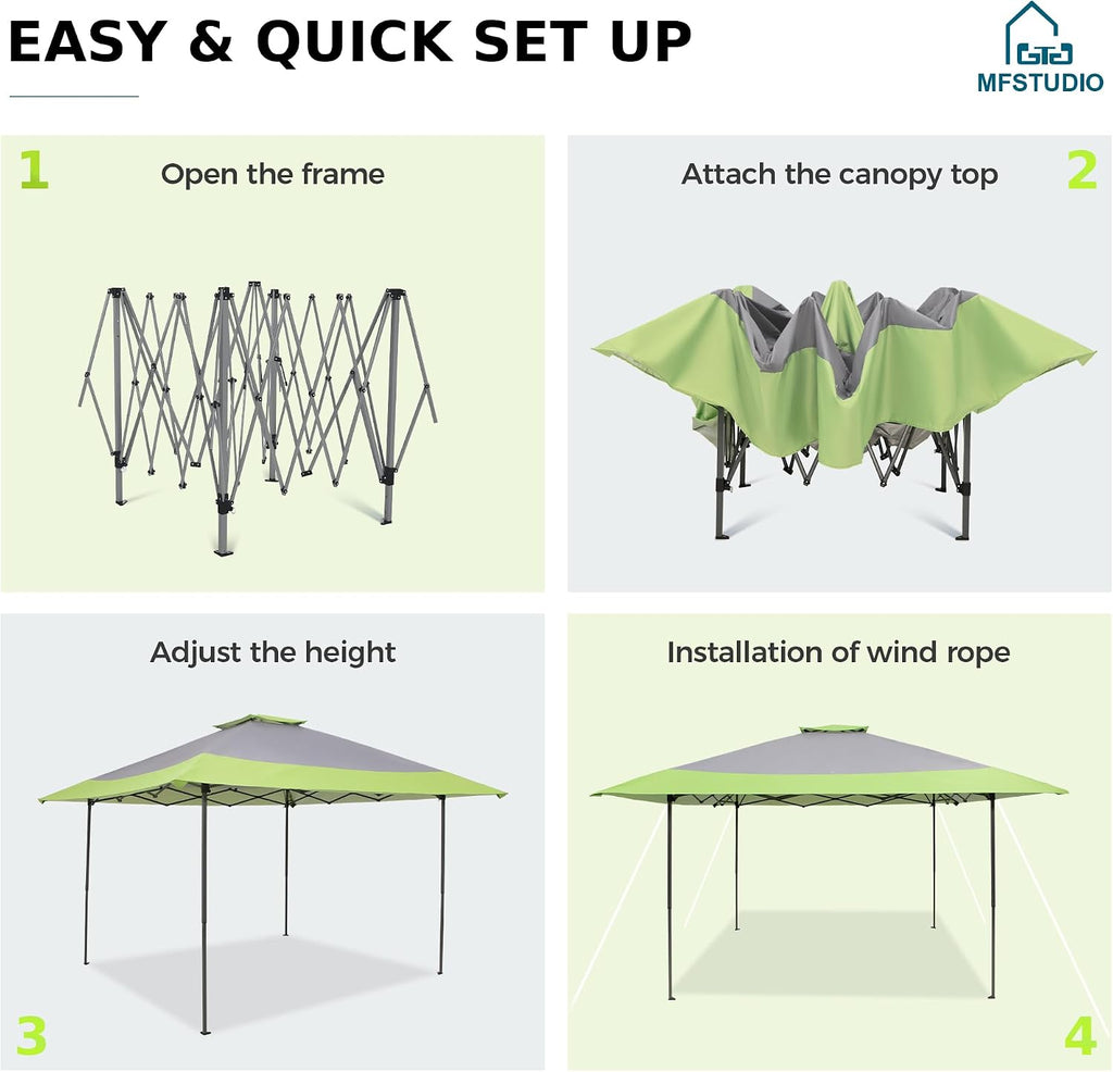 MFSTUDIO 13x13 Pop Up Canopy Tent, Gazebo Shelter Sun Shade Canopies Patio Portable Popup Tents Outdoor for Beach,Parties,Camping, 169 Sq. Ft of Shade