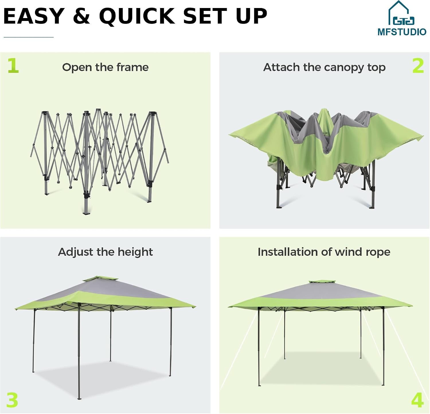 MFSTUDIO 13x13 Pop Up Canopy Tent, Gazebo Shelter Sun Shade Canopies Patio Portable Popup Tents Outdoor for Beach,Parties,Camping, 169 Sq. Ft of Shade