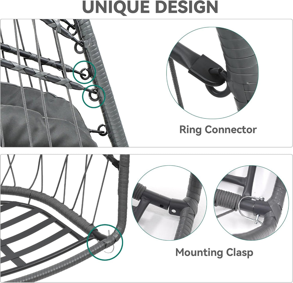 YITAHOME Hanging Egg Chair, Outdoor Patio Wicker Hammock Egg Chair Indoor with Cushion, Rattan Swing Chair 300lbs for Balcony, Garden Bedroom, Gray with Stand