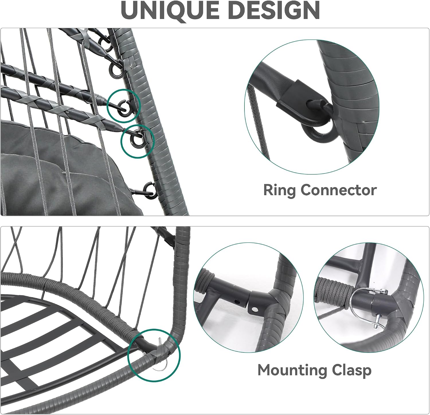 YITAHOME Hanging Egg Chair, Outdoor Patio Wicker Hammock Egg Chair Indoor with Cushion, Rattan Swing Chair 300lbs for Balcony, Garden Bedroom, Gray with Stand