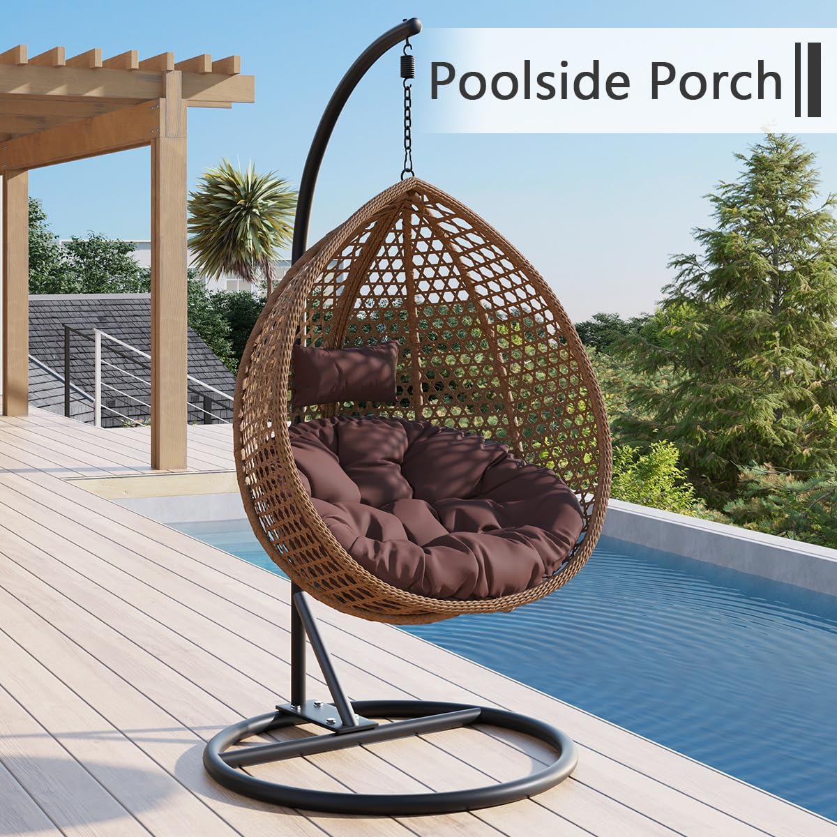 JUFU Egg Swing Chair with Stand,Hanging Egg Chair Indoor Outdoor,Hammock Hanging Basket Chair with Aluminum Steel Frame，Patio Egg Chair with Removable Cushions for Patio Balcony Backyard,Bedrooms