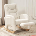 FOXHUNTER Rocking Chair Nursery, Modern Glider Chair with Adjustable Footrest and Solid Wood Legs, High Backrest Nursery Chair with Side Pocket, Rocker Armchair for Living Room Bedroom, Teddy Ivory