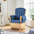 Wood Base Glider Rocker Chair, Baby Feeding and Rocking Chair Nursery Rocking Chairs with Silent Swing Solid Hardwood Base for Nursery, Living Room, Bedroom, Classroom(Blue)