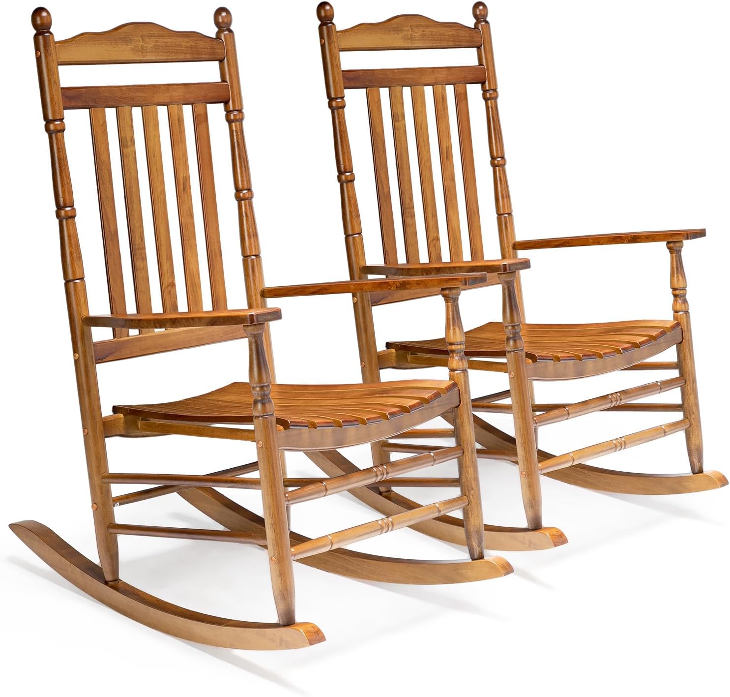 VINGLI Wooden Rocking Chair Outdoor Set of 2, Patio Rockers with High Back, Support 450 LBS Rocking Chairs, for Porch, Patio, Balcony, Garden, Yard (Oak, 2 PCS)