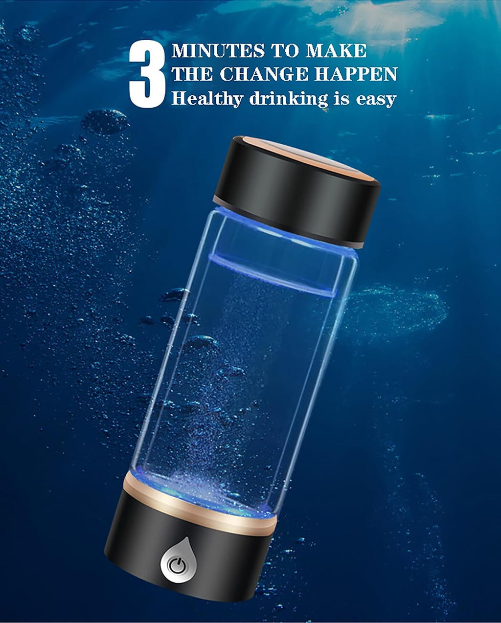 Hydrogen-Rich Generator, 3 Mins Portable USB Rechargeable Ionized Water Generator, Ozone and Chlorine Release, for Health Preserving(Color:Silver)