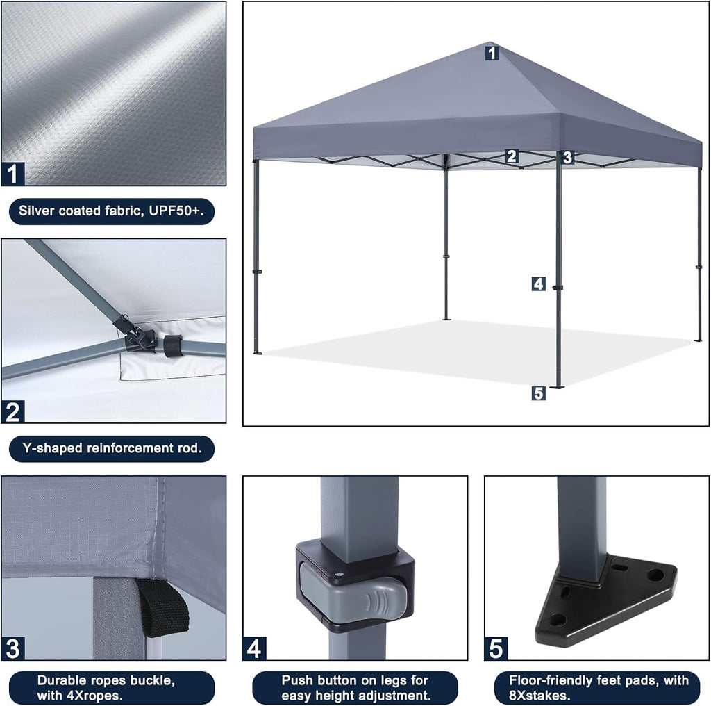 COOSHADE Durable Easy Pop Up Canopy Tent 12x12Ft(Gray)