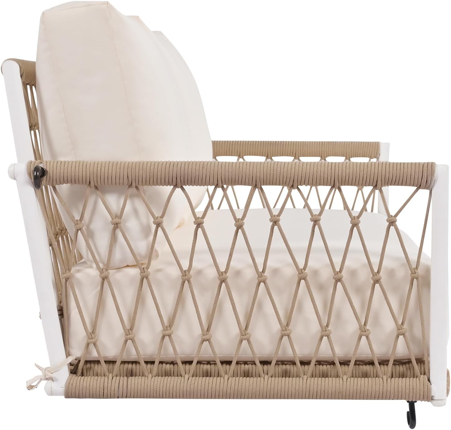 LUMISOL 2-Person Outdoor Porch Swing, 51.6' Woven Rope Swing Bench with Soft Cushions, Patio Hanging Chair for Balcony Porch Garden, Beige